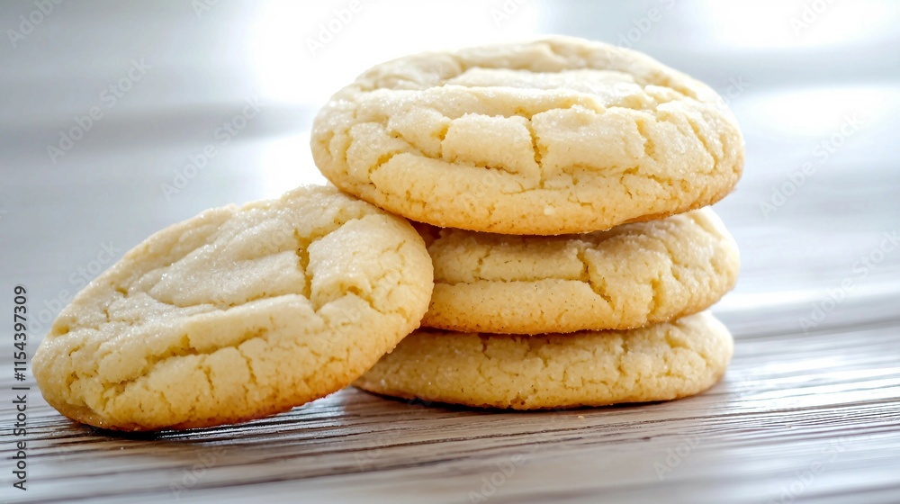 Soft and Chewy Vanilla Cookies Stacked on Wooden Surface Soft and Chewy Vanilla Cookies Stacked on Wooden Surface