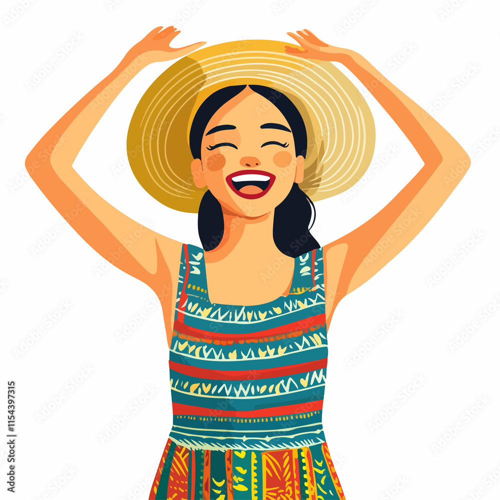 Joyful Myanmar woman vector illustration for design projects