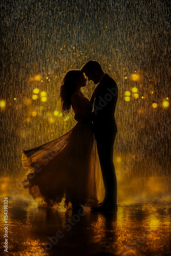 a couple dancing in the rain. for postcards. for advertising. for business.