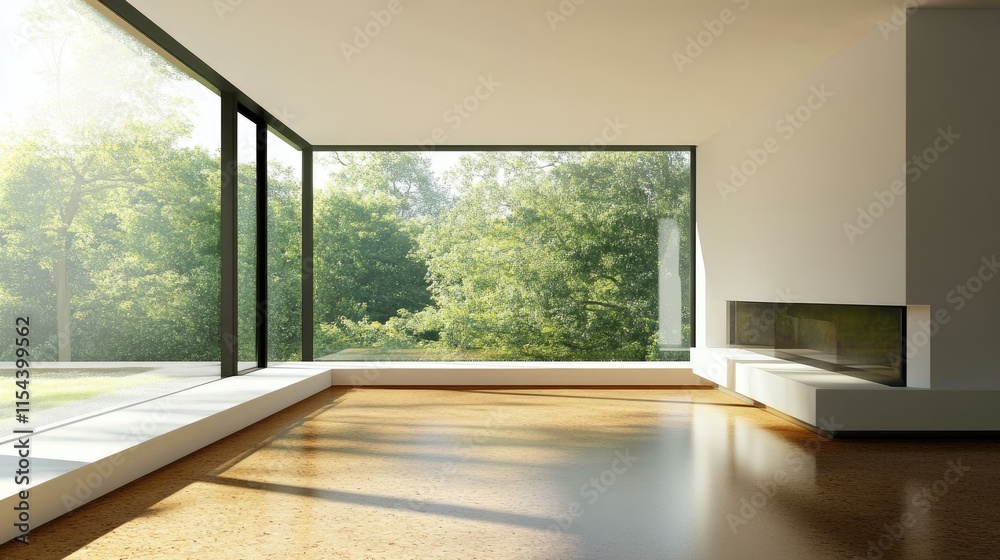Fototapeta premium Modern Minimalist Living Room with Large Windows and Scenic View