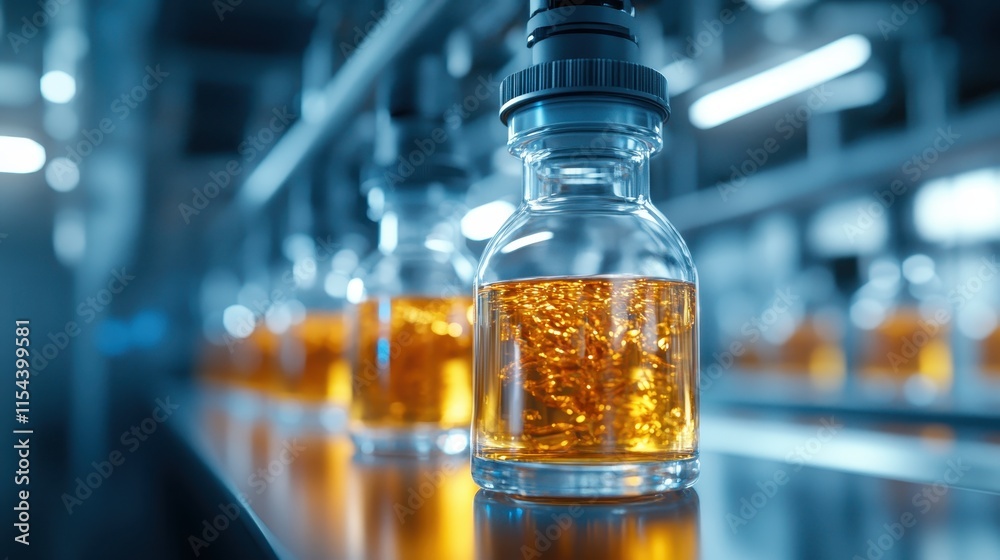 An orange liquid bottle sits prominently on a reflective surface in a streamlined setting, suggesting a high level of craftsmanship and elegant minimalism. An orange liquid bottle sits prominently on a reflective surface in a streamlined setting, suggesting a high level of craftsmanship and elegant minimalism.