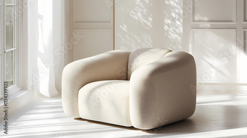 Modern upholstered armchair in bright interior space. Pinnacle. Illustration