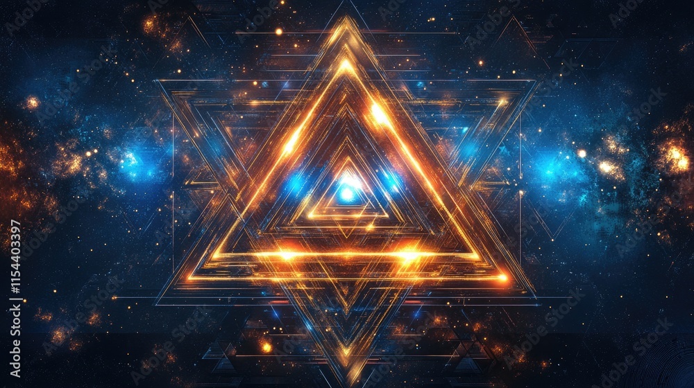 Abstract Sparkling Geometric Shape in Cosmic Space Background Abstract Sparkling Geometric Shape in Cosmic Space Background