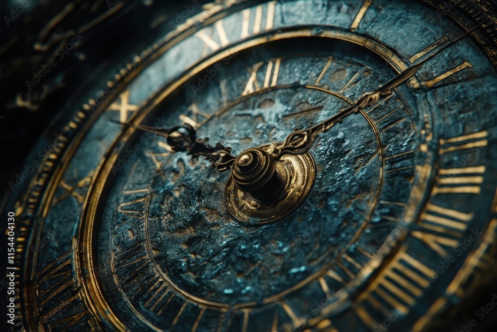 Obraz premium Close-up of an ornate clock face with intricate details and Roman numerals.