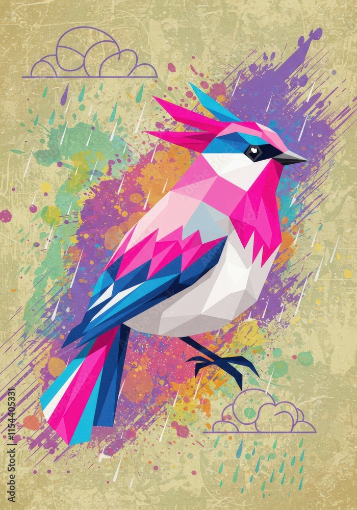 Fototapeta premium Artistic bird design featuring bold colors and a grunge-inspired abstract background