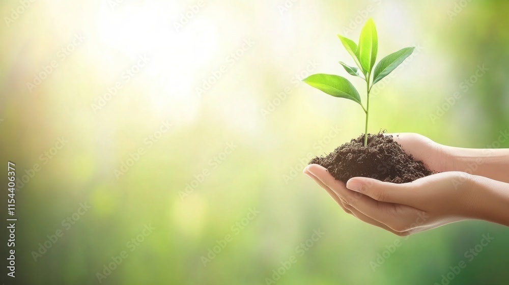 Hands holding a young plant with soil. (1) Hands holding a young plant with soil. (1)