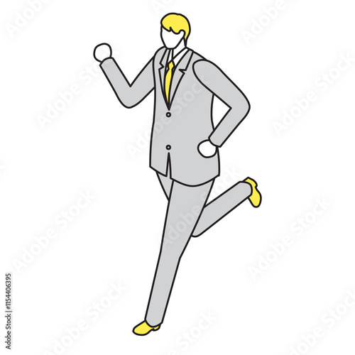 アイソメトリック_スーツ姿で走っている男性のイラスト