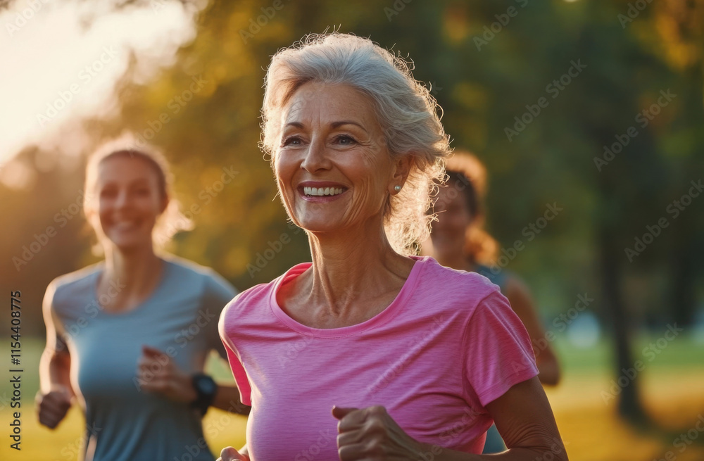 Active senior women enjoy jog in park. Friendships, physical exercise highlighted during sunny day. Look happy, focused. Vibrant outdoor scene of health, wellness captured. Picture shows fun, energy Active senior women enjoy jog in park. Friendships, physical exercise highlighted during sunny day. Look happy, focused. Vibrant outdoor scene of health, wellness captured. Picture shows fun, energy