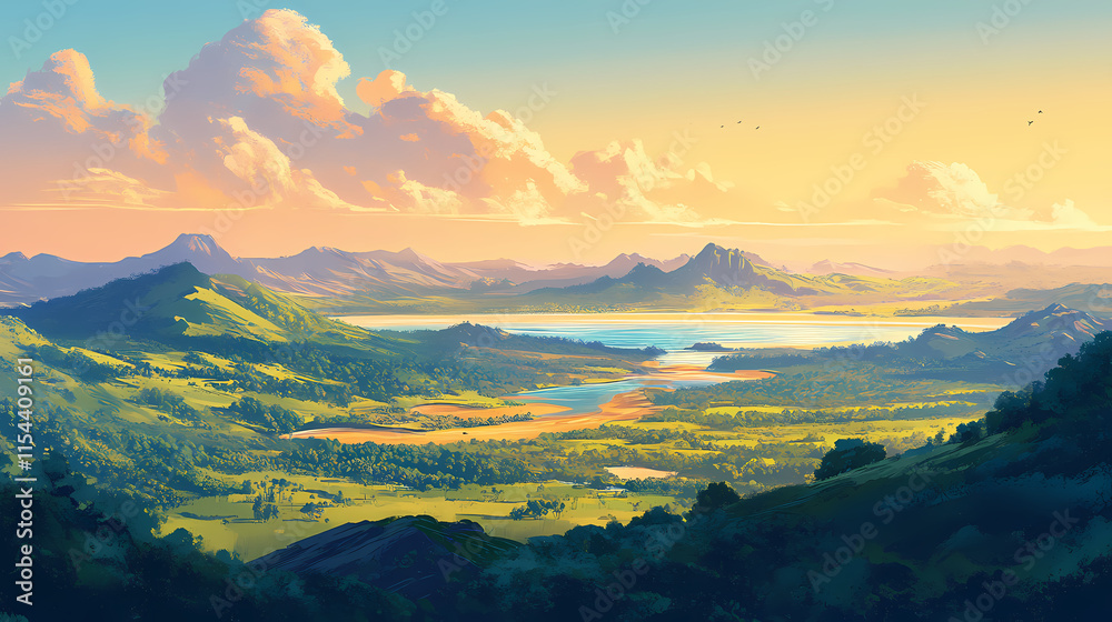 Fototapeta premium Stunning aerial views of the gold coast's beaches, skyline, and lush hinterlands in australia. Hinterland. Illustration