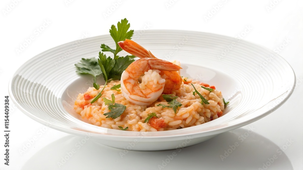 Minimalist serving of arroz de marisco with shrimp and fresh herbs, perfect for a refined dining experience Minimalist serving of arroz de marisco with shrimp and fresh herbs, perfect for a refined dining experience