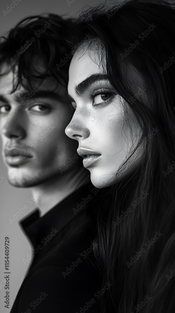 Close-up black and white portrait of a young couple. (1) Close-up black and white portrait of a young couple. (1)