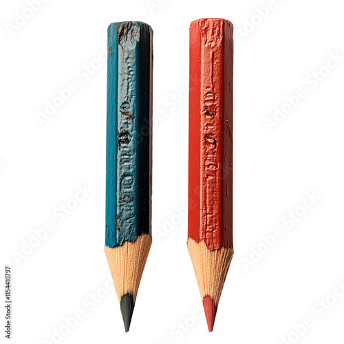 Red and blue pencil set isolated on white background.

