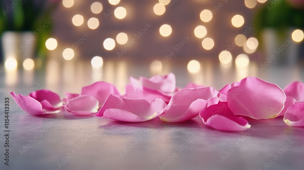 Fototapeta premium A serene arrangement of pink rose petals on a blurred background.