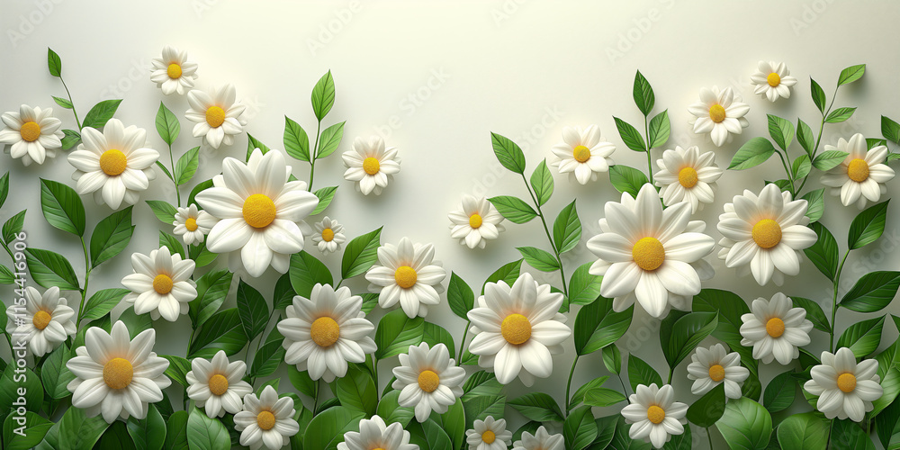 Fototapeta premium Floral background, daisies on white background, copy space