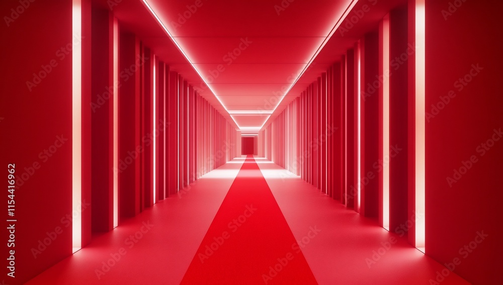 A futuristic red hallway illuminated with vibrant lighting. A futuristic red hallway illuminated with vibrant lighting.