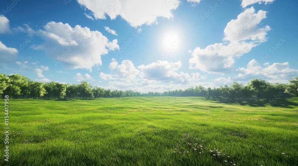 Paisaje natural con cielo azul y campo verde Paisaje natural con cielo azul y campo verde