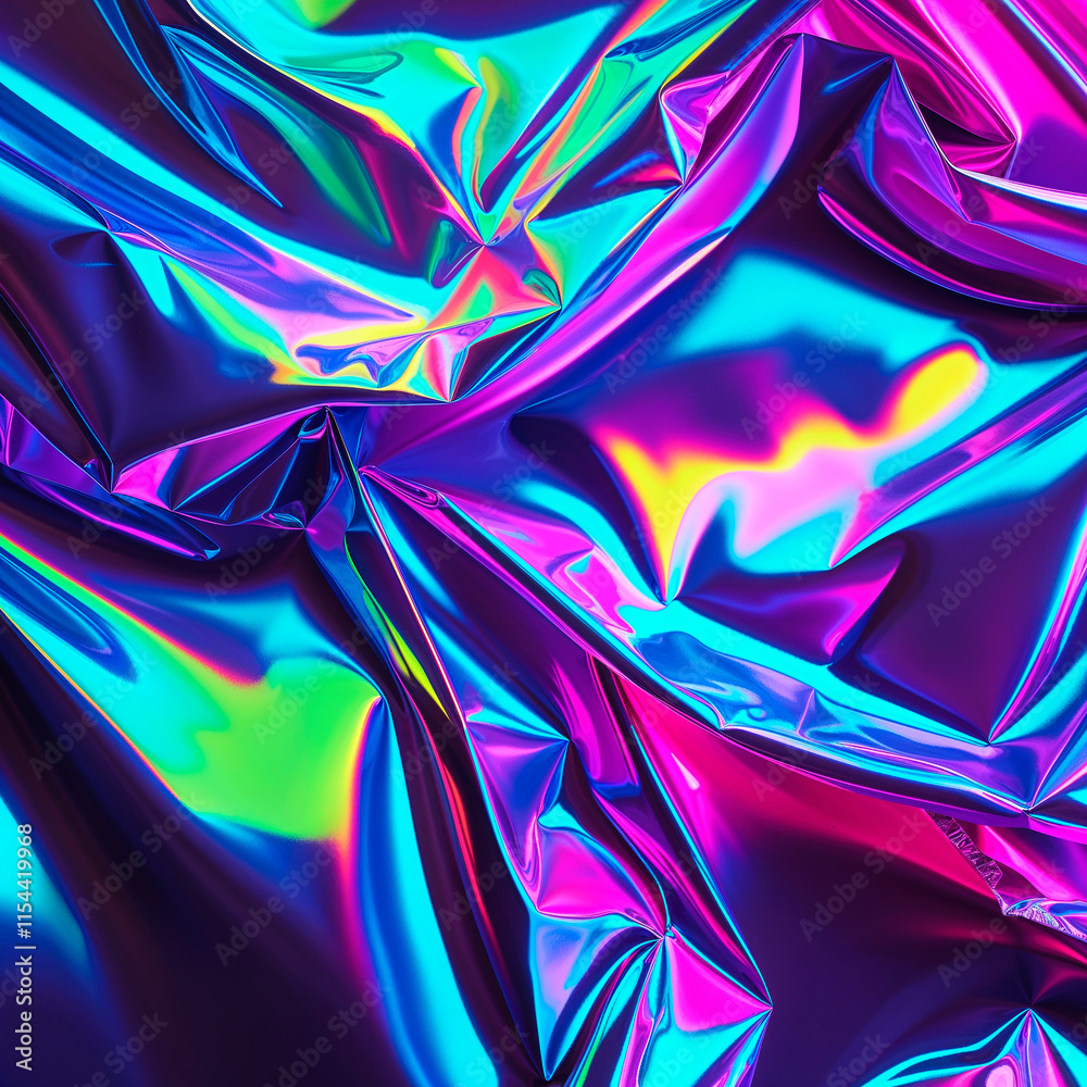 Fototapeta premium Bright Holographic Crumpled Metallic Texture