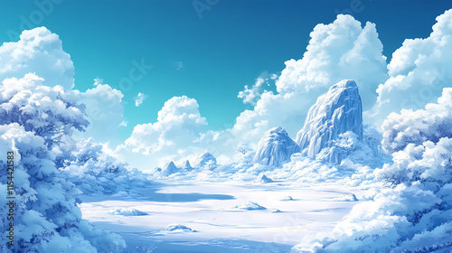 Tundra landscape along with vast stretches of snow and ice. Tundral. Illustration photo