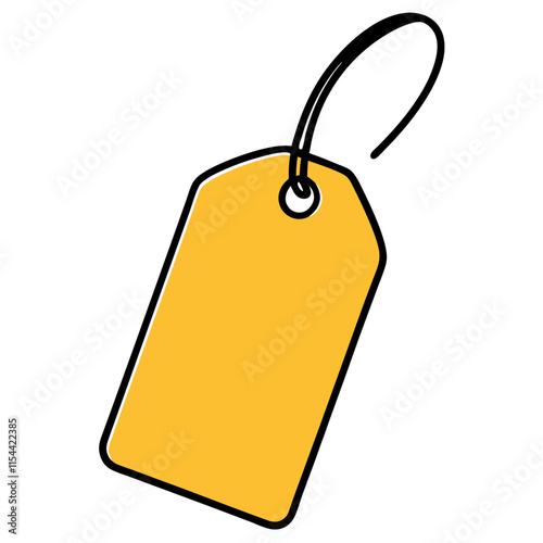 Minimalist yellow price tag vector, black string on white marketing design.