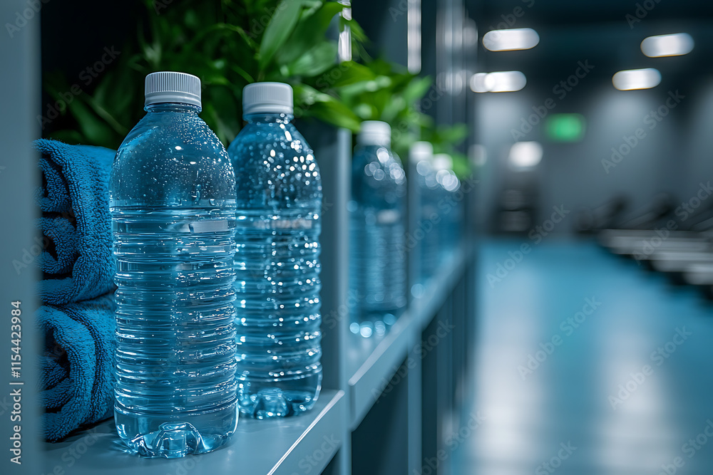 A clean and organized gym locker with a towel, water bottle, and sneakers inside, showcasing a professional fitness environment. A clean and organized gym locker with a towel, water bottle, and sneakers inside, showcasing a professional fitness environment.