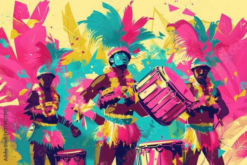 Vibrant Junkanoo Stock Illustration Cultural Pride with Feathers and Drums photo