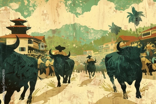 Pacu Jawi stock illustration Bulls racing through community spirit photo