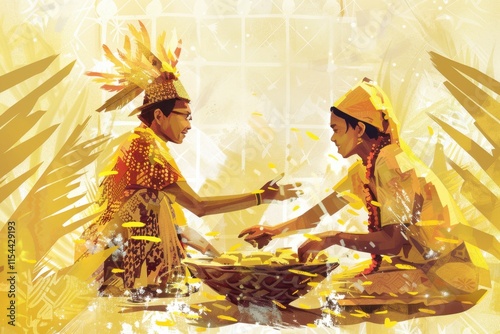 Illustration representing Perang Topat concept with reconciliation and peace photo