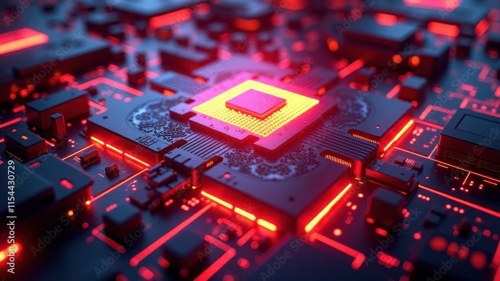 Close-Up of a Futuristic Circuit Board with Glowing Laser Effect
Close-Up of a Futuristic Circuit Board with Glowing Laser Effect