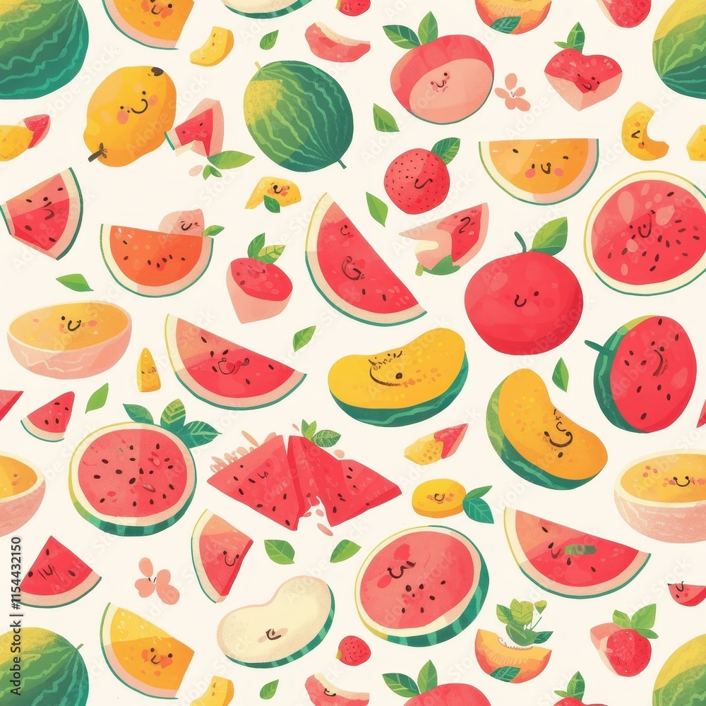A vibrant pattern featuring various cheerful fruits and playful designs. A vibrant pattern featuring various cheerful fruits and playful designs.