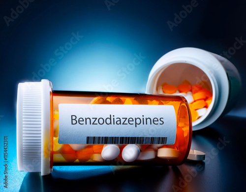 Benzodiazepine pills in a prescription bottle
