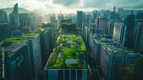 A Drone View of a City Skyline with Green Parks and Urban Architecture