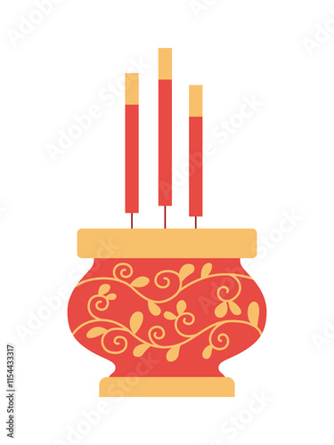 Chinese incense sticks flat style illustration. Lunar New Year element. White background.
