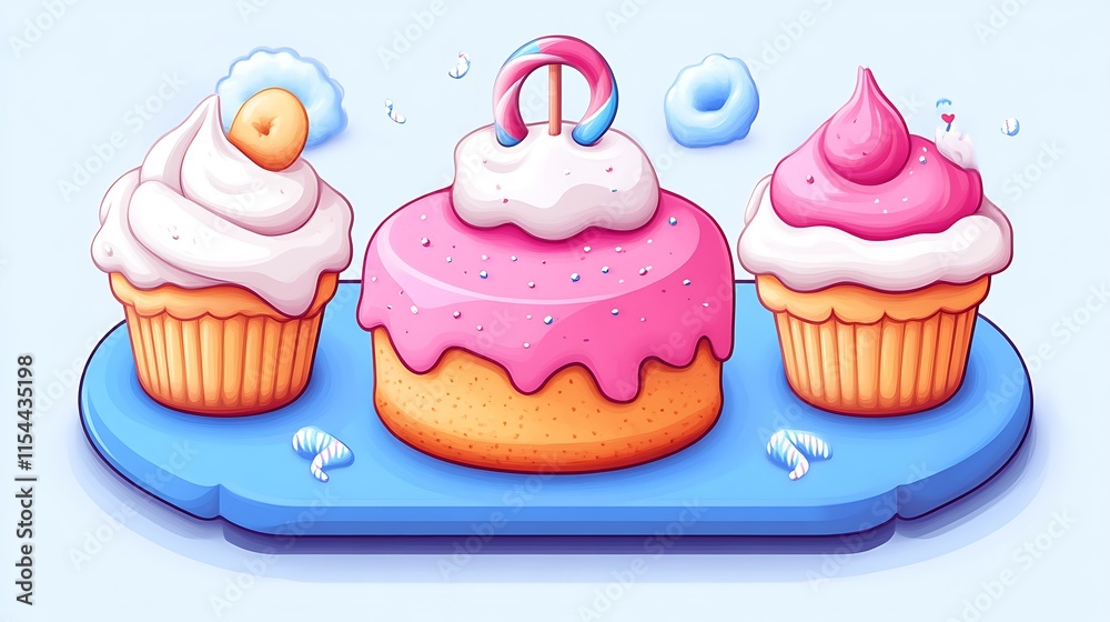Sweet treats cupcakes and cake on a tray. Sweet treats cupcakes and cake on a tray.