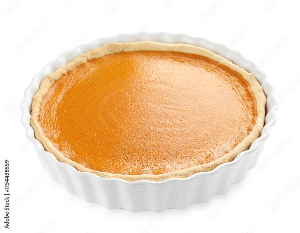 Tasty homemade pumpkin pie isolated on white Tasty homemade pumpkin pie isolated on white