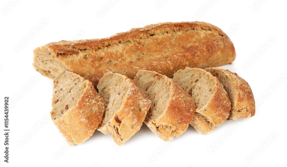 Cut freshly baked baguette isolated on white Cut freshly baked baguette isolated on white