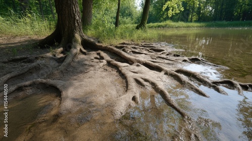 Root system - complex underground structure, enhancing water absorption, plant anatomy, subsoil network, moisture intake, organic growth, soil interaction, hydration process, flora science.