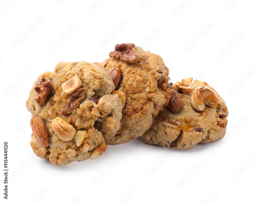 Tasty cookies with nuts isolated on white Tasty cookies with nuts isolated on white