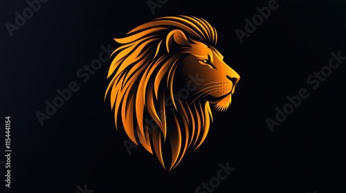 A stylized orange lion head silhouette against a dark background. photo