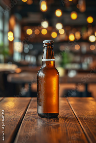 a bottle of beer on the background of an elite bar. for advertising purposes. for banners.