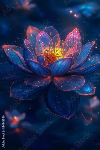 a beautiful magic flower in a vector on a dark background. for postcards. for backgrounds. for screensavers.