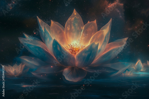 a beautiful magic flower in a vector on a dark background. for postcards. for backgrounds. for screensavers.