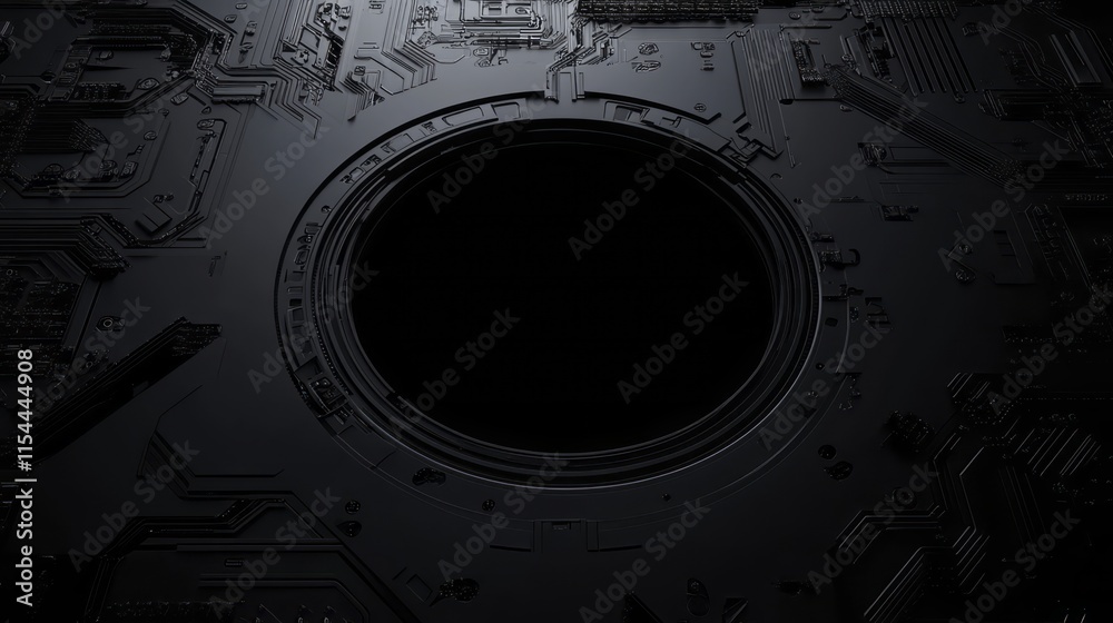 Obraz premium Black technology background with a symbolic representation of a black hole in a digital environment 