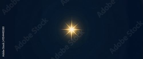 Bright golden Star of Bethlehem shining in dark blue night sky