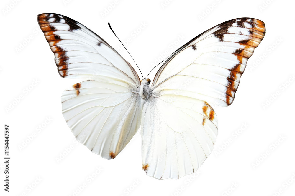 A White Butterfly with Brown Edges, Flapping its Wings on a Black Background A White Butterfly with Brown Edges, Flapping its Wings on a Black Background