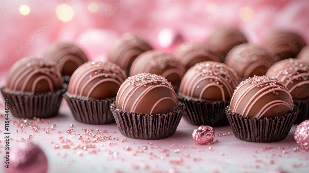 Pink chocolate truffles with sprinkles. Pink chocolate truffles with sprinkles.
