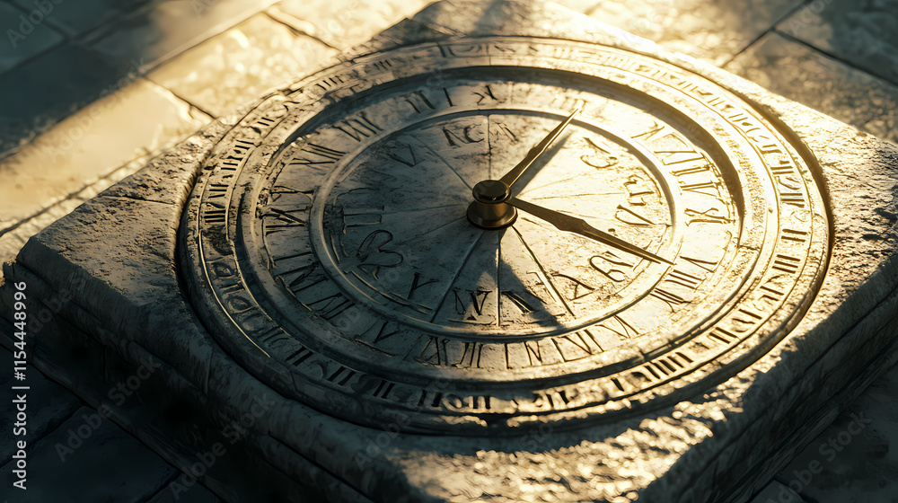Close-up of greek sundial on sunlit stone casting sharp shadows that emphasize detailed carvings. Sundial. Illustration Close-up of greek sundial on sunlit stone casting sharp shadows that emphasize detailed carvings. Sundial. Illustration