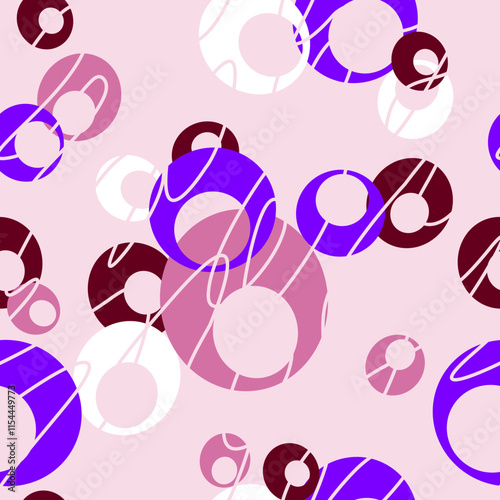Seamless pattern with circles of pink and purple colors. Vector illustration for prints on fabrics, covers, packaging, linen and towels