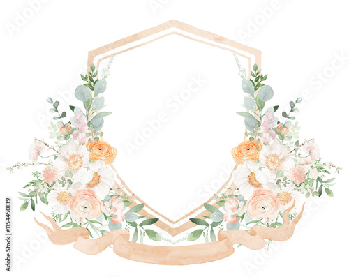 Wildflower Prink Spring Flower Wedding Crest - Monogram Crest - Wildflower bohemian Floral Watercolor Wedding Crest - Romantic Wedding Crest