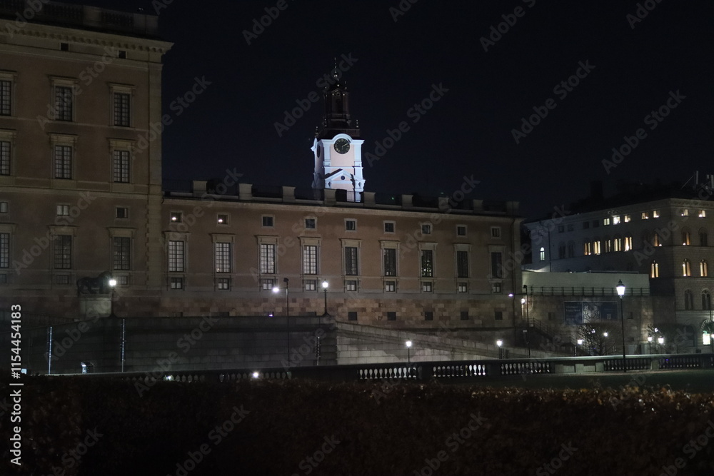 Naklejka premium Sweden. The Old Town in Stockholm at night on Christmas and New Year.
