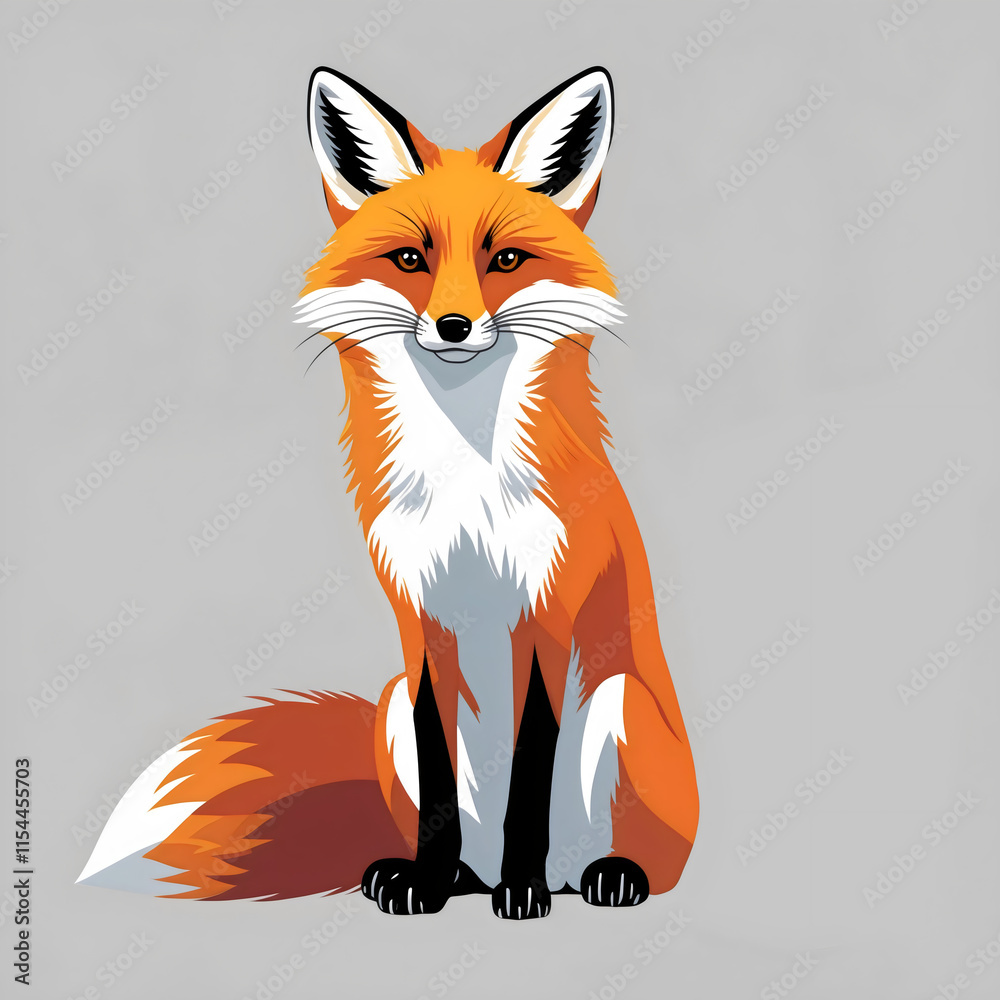 Fototapeta premium Stylized Sitting Fox With Orange Fur And Black Legs